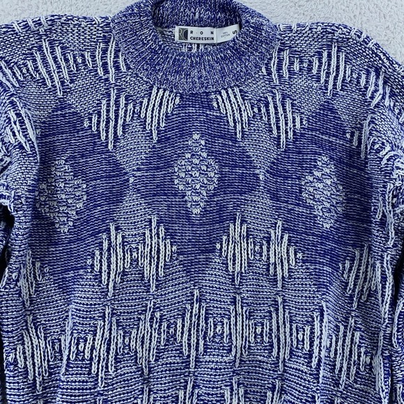 Ron Chereskin Other - Ron Chereskin‎ Sweater Meens Small Blue White Geometric Textured Pullover Knit